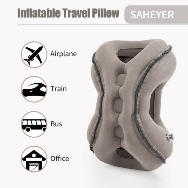 SAHEYER Inflatable Travel Pillows, New Upgrade Inflatable Airplane Pillow for Sleeping Rest Avoid Neck and Shoulder Pain, Inflatable Neck Pillow with Free Eye Mask and Earplugs (Grey) - Image 6