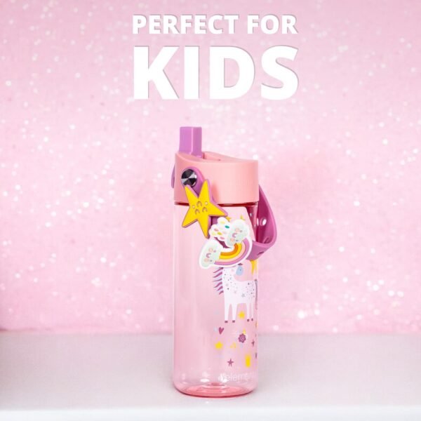 Elemental Leak Proof Water Bottles for Kids - Splash Kids Water Bottle for School with Fun Charm Handle - BPA Free Tritan Plastic Reusable Water Bottle with Straw - Unicorn Dream - 18oz - Image 4