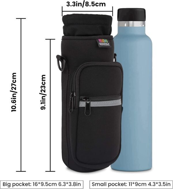 Nuovoware Water Bottle Carrier Bag, 25oz/32oz Bottle Pouch Holder, Adjustable Shoulder Hand Strap 2 Pocket Sling Neoprene Sleeve Sports Water Bottle Accessories for Hiking Travelling Camping - Image 4