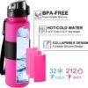 BPA-Free Silicone Collapsible Water Bottle - Leak Proof Twist Cap - 22 oz (Pink) - Image 5