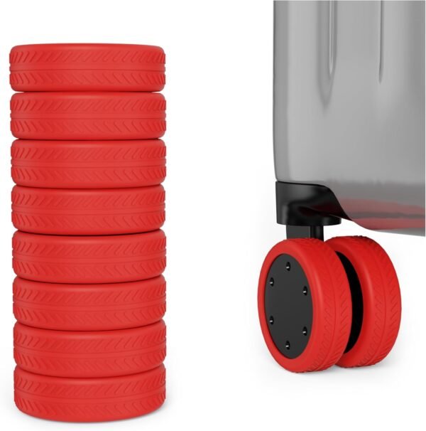 AWINNER 8 Pack Luggage Wheels Covers - Silicone Luggage Wheel Protector Covers for most 8 Spinner Wheel Suitcases or Office Chair Caster,Durable,Mute and Shock Absorption (Red)