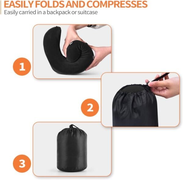 Travel Pillow 100% Memory Foam Pillow, Neck Pillow for Airplane, Neck & Head Support Pillow for Sleeping Rest & Car, Travel Pillows Kit with Storage Bag, Sleep Mask and Earplugs Black - Image 6