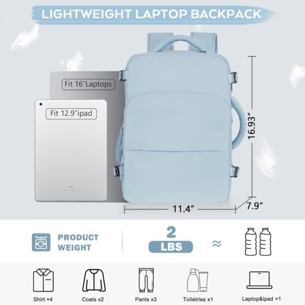 Large Travel Backpack Women, Carry On Bags For Airplanes, Lightweight Personal Item Bag, Laptop Backpack, Casual Work Gym College Weekender Bag, Light blue - Image 3