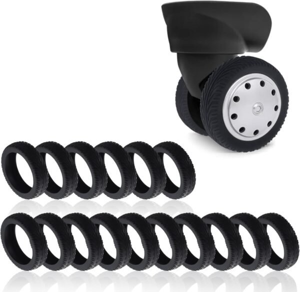 Luggage Wheel Covers, 16pcs Silicone Suitcase Wheel Protectors, Anti-Noise Wheel Protection Cover for 2-2.6 inchs 8 Spinner Wheel Suitcases, Wear-Resistant(Black) (Black)