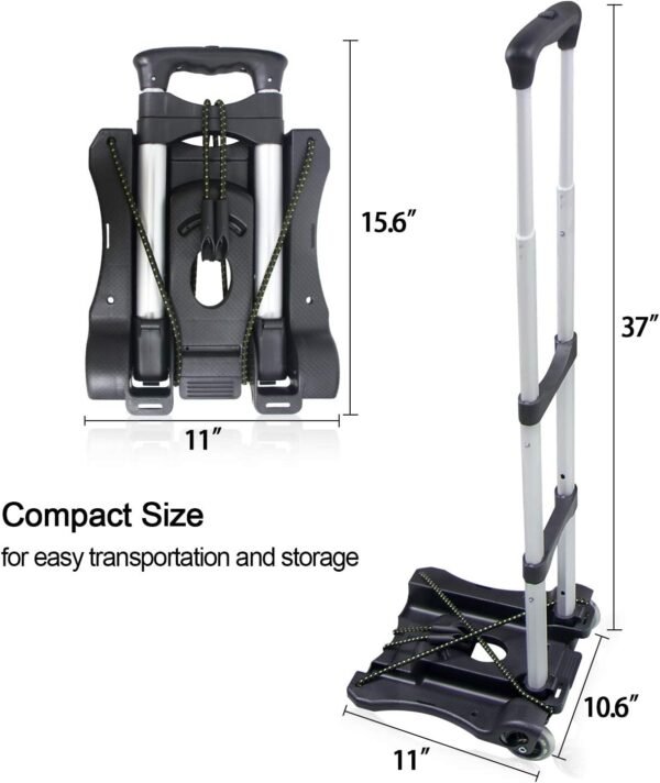 Sutekus Folding Hand Truck and Dolly 110-lbs Lightweight Portable Luggage Cart for School Travel Office Moving (Black) - Image 6