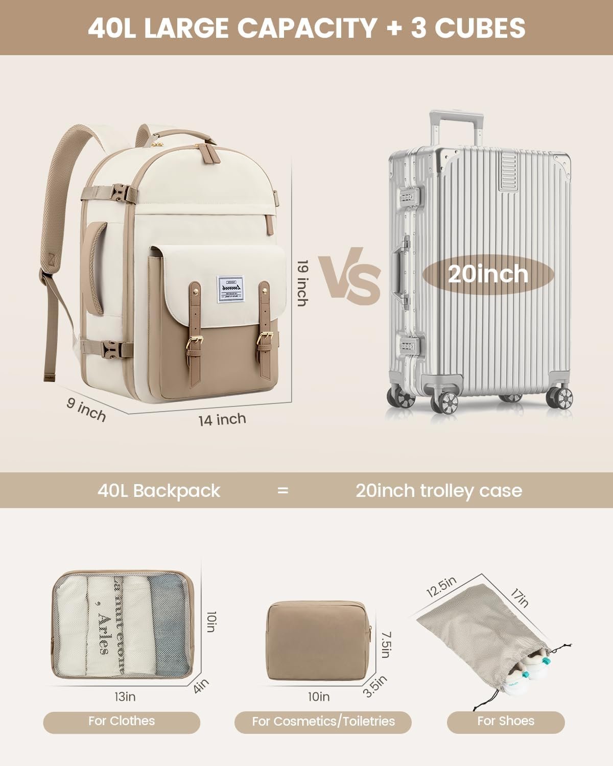 LOVEVOOK Travel Backpack For Women, 40L Large Carry On Backpack Flight Approved, TSA Personal Item Travel Bag Weekender Overnight Daypack, 17 inch Cute Laptop Backpack For College - Image 5