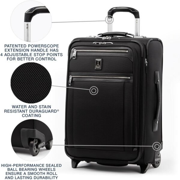 Travelpro Platinum Elite Softside Expandable Carry on Luggage, 2 Wheel Upright Suitcase, USB Port, Men and Women, Shadow Black, Carry On 22-Inch - Image 2