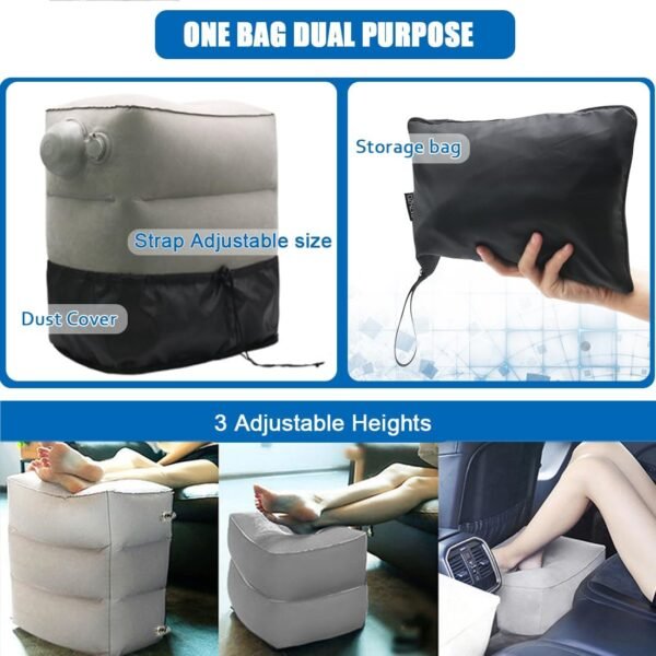 2 Pack Inflatable Foot Rest for Air Travel,Airplane Travel Foot Rest Adjustable Height,Car/Airplane,Footrest Pillow with Pump for Office,Airplane,Train,Cars,Home - Image 5