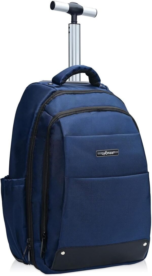 lychee Rolling Backpack-Adult Business Laptop Backpack with Wheels-18 inch Invisible Shoulder Strap Waterproof Backpack with Roller-Trolley Suitcase Travel Bag,Blue