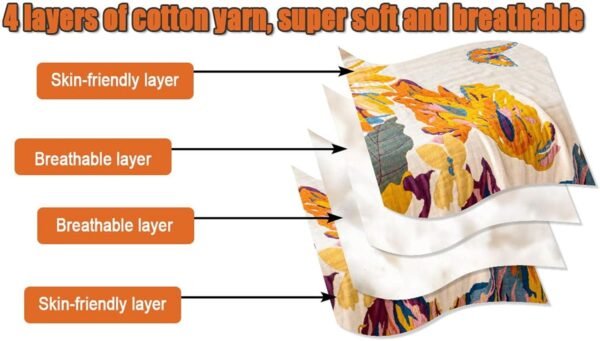 Boho Throw Blanket for Couch 100% Cotton Throw Blanket Floral Bed Blanket 80''x90'', Cotton Quilts Travel Blanket Knitted Muslin Blanket Home Decor Cozy Blankets for Women - Image 6