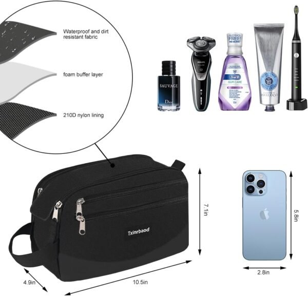 Travel Toiletry Bag for Men Toiletry Bag Dopp Kit Water-resistant Shaving Bag Large Travel Toiletry Organizer Travel Essentials Black - Image 2