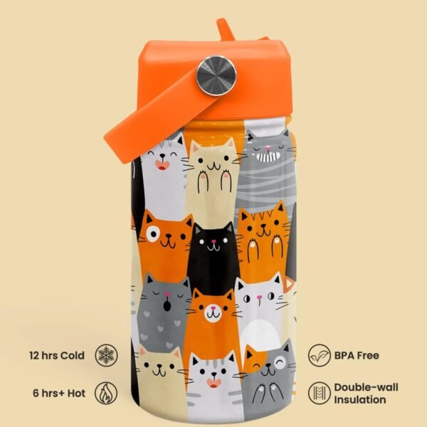 SANDJEST Cat Water Bottle - Kids Water Bottle with Straw Lid - 12 Oz Insulated Stainless Steel Water Bottles for Toddlers Kid Boys Girl - Travel Cup for School Sports - Image 5