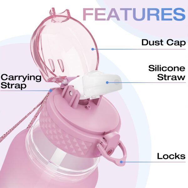OLDLEY Kids Water Bottle for School, 12 oz (Straw Lid) BPA-Free Reusable Leak-proof Durable Tritan Plastic Water Bottles with One-handed Opening Straw Lids, Anti-dust Spout Cover (Pink-Blue) - Image 4