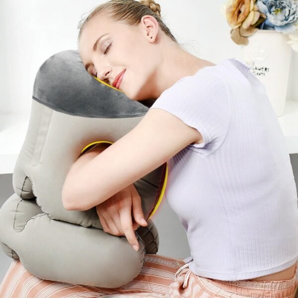 Inflatable Travel Pillow with Soft Slipcover, Airplane Travel Sleeping Pillow Comfortably Support Neck Pillow Relieve Neck Pain, Used for Airport/Car/Office - Image 2