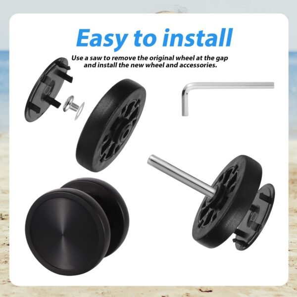 Luggage Wheels Replacement Kit, 360 Swivel Caster Wheels Rubber Spinner Suitcase Wheels Replacement & Wheel Covers Axles Screws Washers Wrench for Trolley Bag Travel Box(Style B) - Image 4