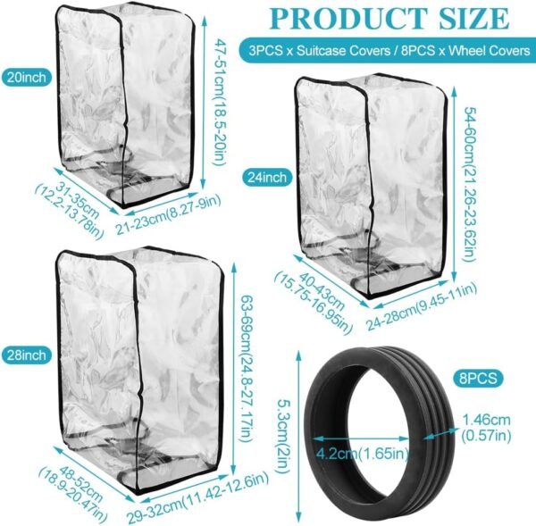 3Pcs 20 24 28 inch Suitcase Protectors Cover and 8Pcs Suitcases Wheel Covers, Clear PVC Waterproof Dustproof Anti-Scratch Luggage Cover Travel Suitcase Cover Protectors - Image 2