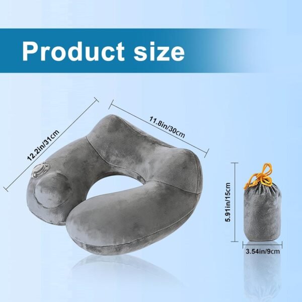 Portable self Inflating Travel Pillow with Adjustable Neck/Chin Support, for Washable Covers and Backpacks Used in Airplanes, Trains, Cars, and Offices (gray) - Image 4