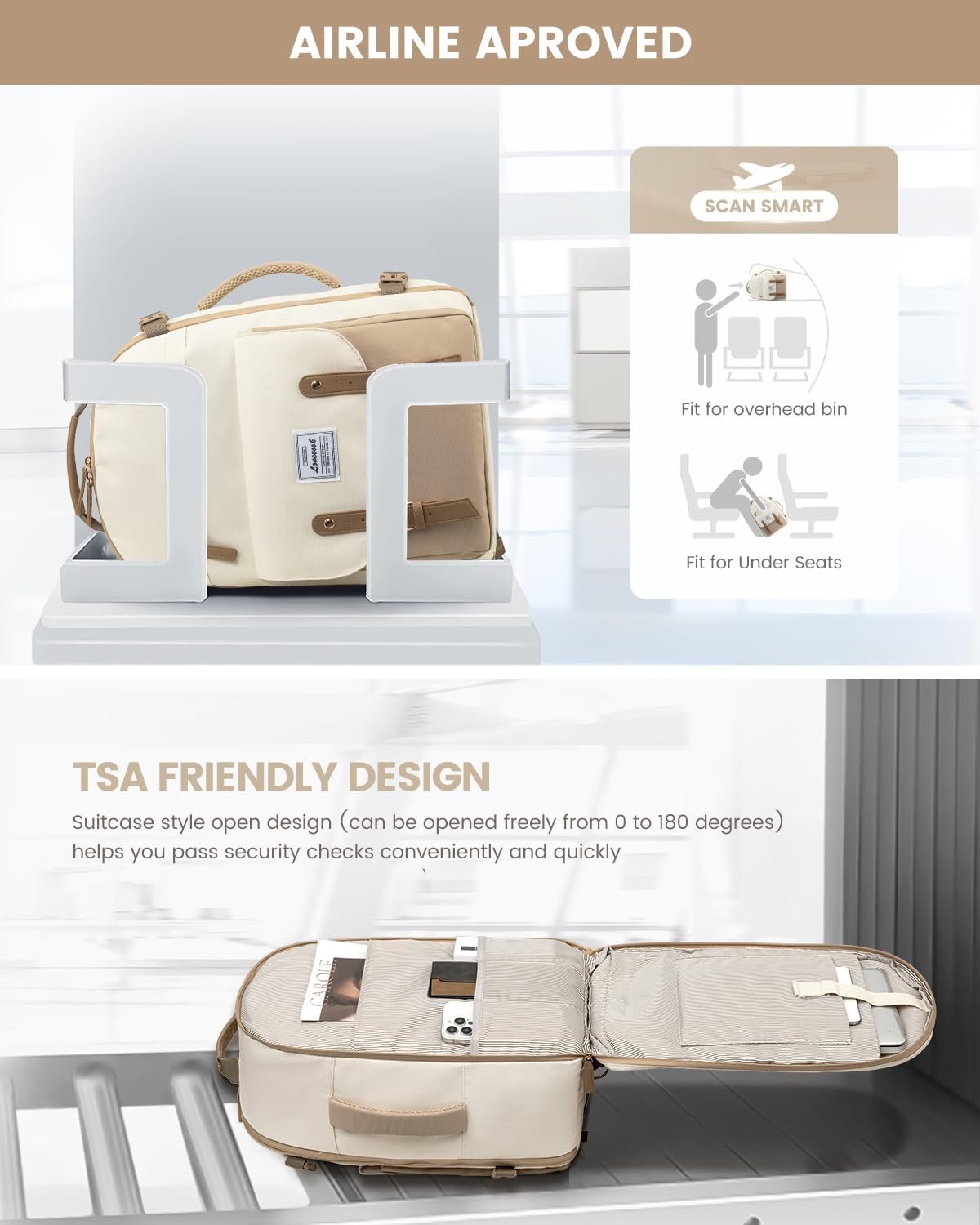 LOVEVOOK Travel Backpack For Women, 40L Large Carry On Backpack Flight Approved, TSA Personal Item Travel Bag Weekender Overnight Daypack, 17 inch Cute Laptop Backpack For College - Image 6