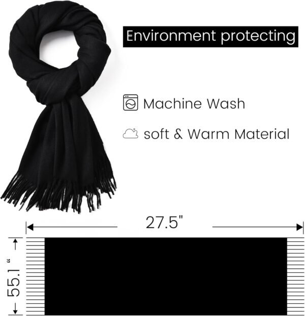Womens Winter Scarf - Fashion Scarf Shawl with Cashmere Feel, Warm Soft Blanket Scarf Pashmina Shawl and Wrap, Travel Office Winter Wedding, Evening Dresses Large Scarves gifts for women, Black - Image 4