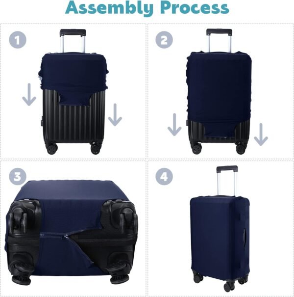 Kajaia 3 Pcs Luggage Cover Suitcase Protector Travel Suitcase Cover Anti Scratch Luggage Protector Washable Fits 18-28 Inch Luggage (Navy Blue) - Image 4