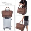 Leather Travel Bag with Shoe Pouch,Weekender Overnight Bag Waterproof PU Leather Large Carry On Bag Travel Tote Duffel Bag for Men or Women-Brown - Image 6