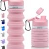 ONTA Collapsible Water Bottle- BPA Free Silicone Foldable Water Bottle for Travel,Silicone Portable Leak-Proof Travel Water Bottle 20 oz, pink