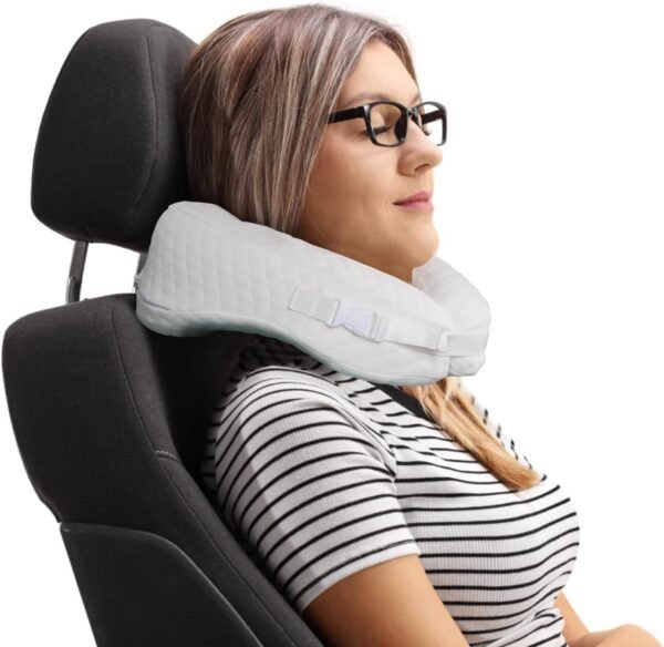 Travel Neck Pillow with Premium Memory Foam Adjustable Buckle, Face Down Pillow Breathe Easy with Head Support, Napping Pillow for Airplane, Car, Train, Bus and Home Use White
