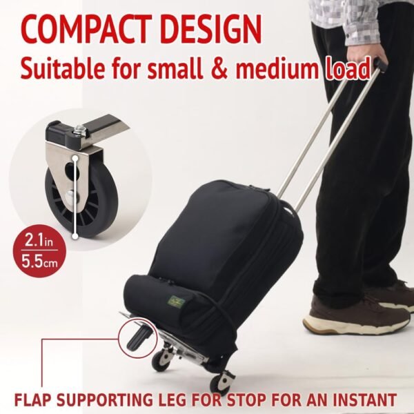 Extra Small Carrying Cart for Hand Luggage, Loadable 22lbs Mini Folding Hand Truck, Stainless Steel 2lbs, Foldable Retractable Roll Luggage Cart with 2 Wheels - Image 8