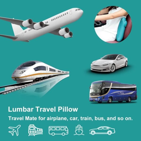 Inflatable Travel Nursing Waist Pillow, Blow Up Lumbar Body Back Support Pillow for Airplane Long Flight Journey Travel Airplane/Car/Bus/Train/Office (Silver Grey) - Image 9