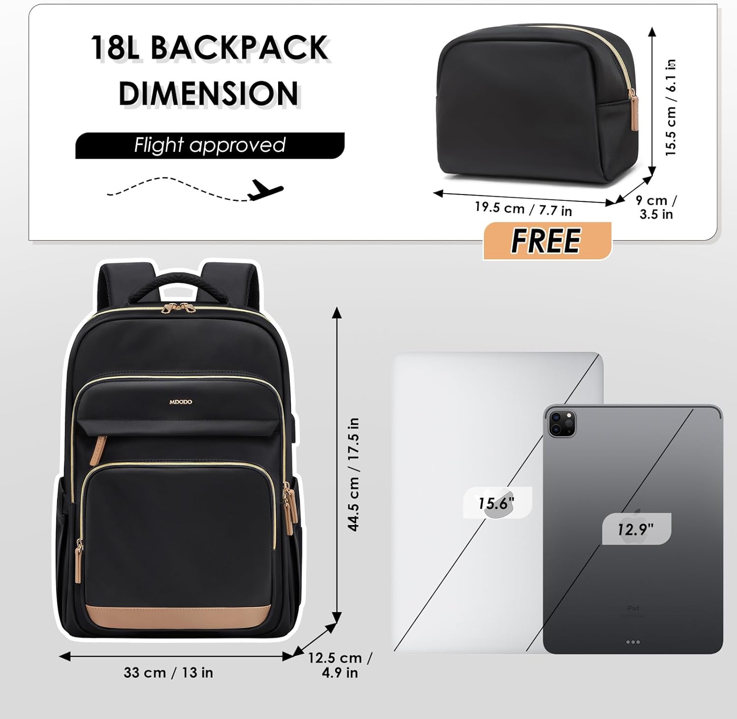Laptop Backpack for Women,Travel Backpack with Laptop Compartment,Casual Daypack College Bookbag Computer Backpack for Work with Small Organizer Bag,Black - Image 2