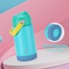 Kids Insulated Water Bottle with Straw Lid & Silicone Handle,12oz Kids Leak Proof Water Bottle for School Boys Girls,Double Wall Vacuum Stainless Steel with Non-slip Silicone Base(Blue) - Image 3