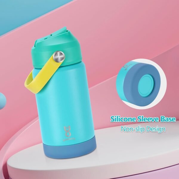 Kids Insulated Water Bottle with Straw Lid & Silicone Handle,12oz Kids Leak Proof Water Bottle for School Boys Girls,Double Wall Vacuum Stainless Steel with Non-slip Silicone Base(Blue) - Image 3