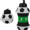 Maccabi Art Clip-On Collapsible 1 Liter, 34 oz. size BPA-Free Silicone Soccer Ball Large Water Bottle for Kids