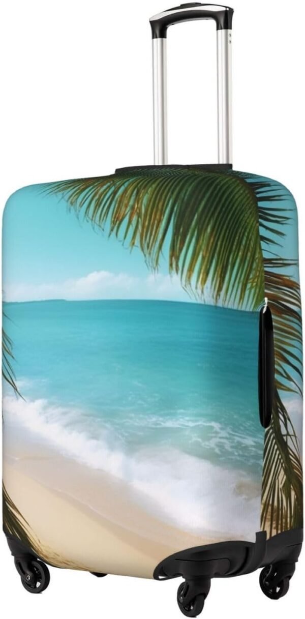 Ocean Sea Beach Palm Leaves Print Luggage Cover Travel Luggage Covers Elastic Washable Suitcase Protector Anti-Scratch Dirt Suitcase Covers Dust-proof Baggage Case Covers Fit 18-32 Inch Luggage - Image 9