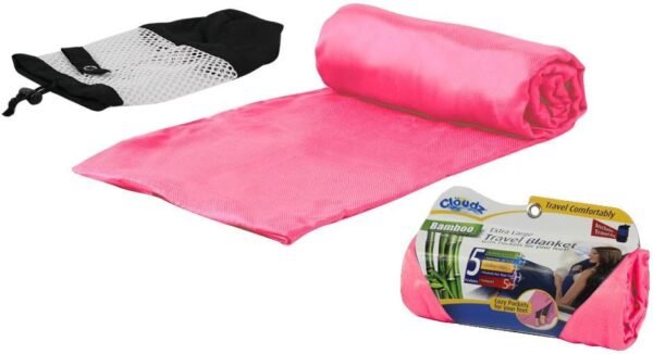 Cloudz Extra Large Travel Blanket Includes Cozy Pockets for your Feet and a Travel Bag- Light Pink