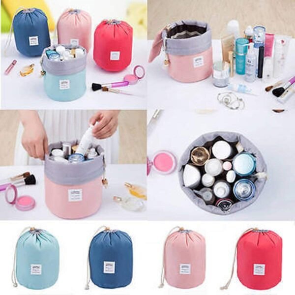 EUOW Travel Cosmetic Bags Barrel Makeup Bag,Women&Girls Portable Foldable Cases, Multifunctional Toiletry Bucket Bags Round Organizer Storage Pocket Soft Collapsible(Lightblue) - Image 4