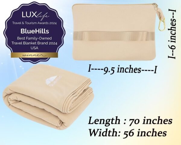BlueHills Travel Blanket Pillow Compact Lightweight Pocket Size Airplane Traveling Essential Flight Trip Throw in Bag Portable Case Plane Accessory Beige L06 - Image 3