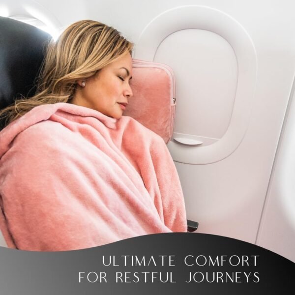 Travel Pillow and Blanket Set - 4-in-1 Ultimate Travel Kit with Memory Foam Pillow, Travel Blanket, Sleep Mask, and Earplugs-Ultimate Comfort and Coziness for Your Journeys - Pink - Image 4