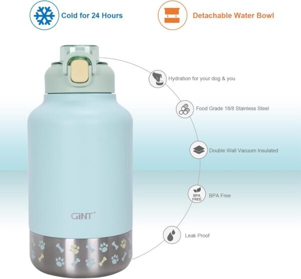GiNT 37oz Dog Water Bottle, Insulated Dog Travel Water Bottle, Stainless Steel Human and Pet Water Bottle Dispenser Portable Water Bowl for Dogs with Carrying Case for Walking Dog Canteen Travel Kit - Image 5