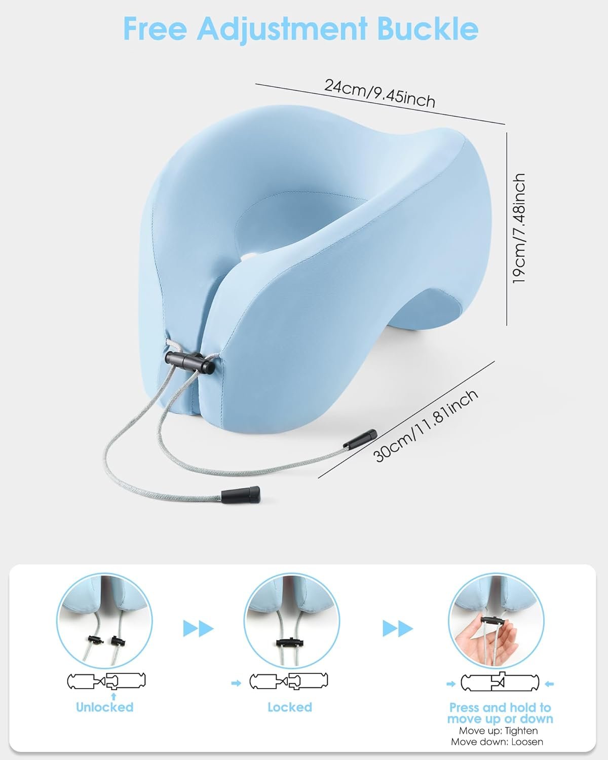 Neck Pillow Airplane, 360° Head Support 2 in 1 Travel Pillows for Adults, Adjustable U Shape Memory Foam Airplane Pillow for Travel, Home, Office, and Gaming - Image 6