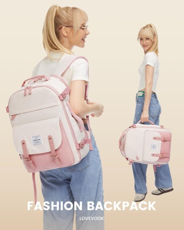 LOVEVOOK Pink Cute Travel Backpack For Teenager Girls, College Student School Backpack Bookbag Essentials, TSA 40L Large Carry On Backpack Flight Approved Personal Item Travel Bag, 17" Laptop Backpack - Image 2