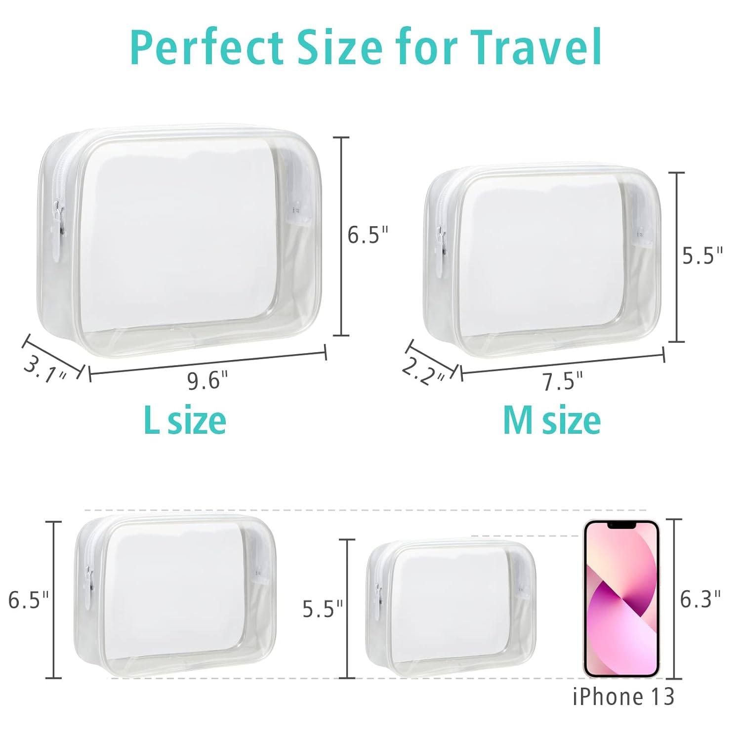 F-color Clear Makeup Bags 2 Pack TSA Approved Toiletry Bag, 2 Size Women's Clear Toiletry Bags Fit Carry-on Travel Essentials, 1 Large 1 Medium, Matte White - Image 2