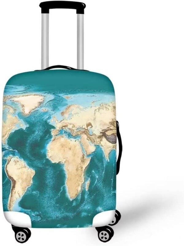 Green Travel Suitcase Protector Personalized Cool Travel Accessories Practical Luggage Covers World Map Print