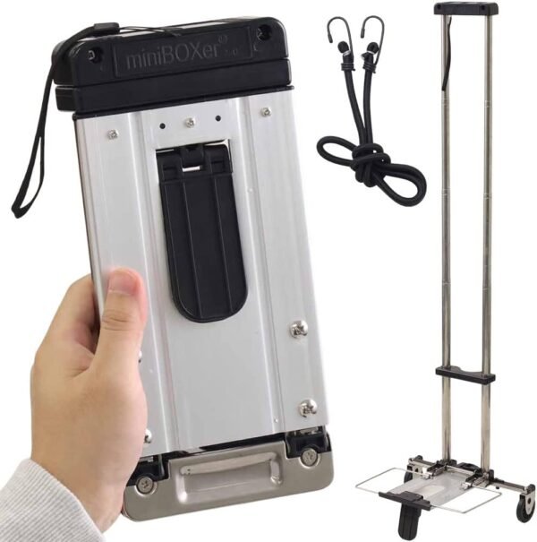 Extra Small Carrying Cart for Hand Luggage, Loadable 22lbs Mini Folding Hand Truck, Stainless Steel 2lbs, Foldable Retractable Roll Luggage Cart with 2 Wheels