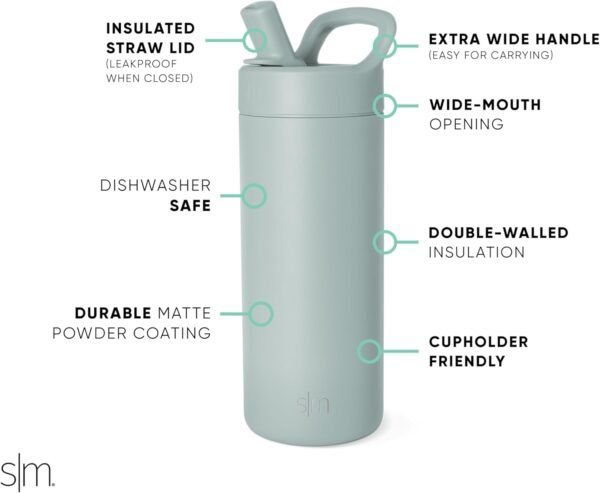 Simple Modern Kids Water Bottle with Straw lid | Insulated Stainless Steel Thermos | Reusable Water Bottles for Girls, School & Sports | Leak Proof & BPA Free | Mesa Collection | 16oz, Sea Glass Sage - Image 4