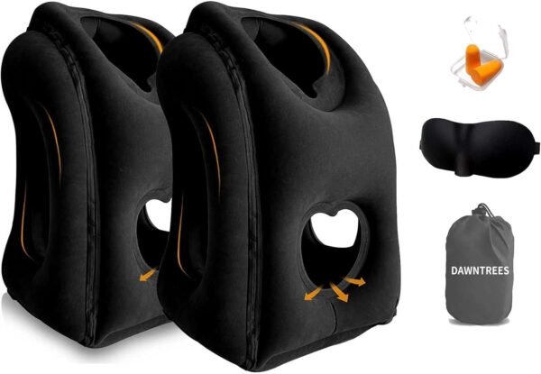 DAWNTREES 2 Pack Inflatable Travel Pillow,Neck Pillow Inflatable for Sleeping,Comfortably Support Head,Neck and Lumbar,Used for Airplane,Car,Bus and Office (Black)