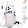 Sunegg Water Bottle Carrier Bag for Stanley 40 oz Tumbler with handle, 3D Embossing Cup holder with Phone Pocket, Strap & Straw Cover, Accessories for Stanley Cup for Outdoor Travel Camping