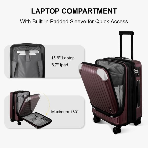 LEVEL8 Grace Carry on Luggage Airline Approved, 20” Expandable Hardside Suitcase with Wheels, Abs+Pc Harshell Spinner Luggage with Tsa Lock, Spinner Wheels - Red, 20” Carry-On - Image 3