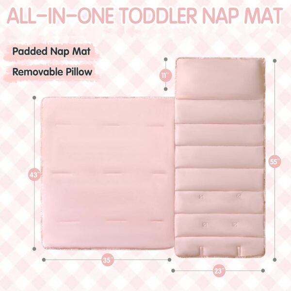 Toddler Nap Mat for Daycare Preschool Girls Boho Tufted Geometric Kids Sleeping Mat Pad Toddler Bedding Set Portable Baby Sleeping Bag with Pillow and Blanket for Travel Camping Outdoor - Image 3