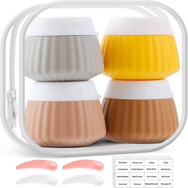 Travel Containers for Toiletries,TSA Approved Silicone Cream Jars, Travel Essentials Accessories with Clear Bag and Labels, Leak Proof Travel Size Jars for Liquid Cosmetic Face Body Hand Cream
